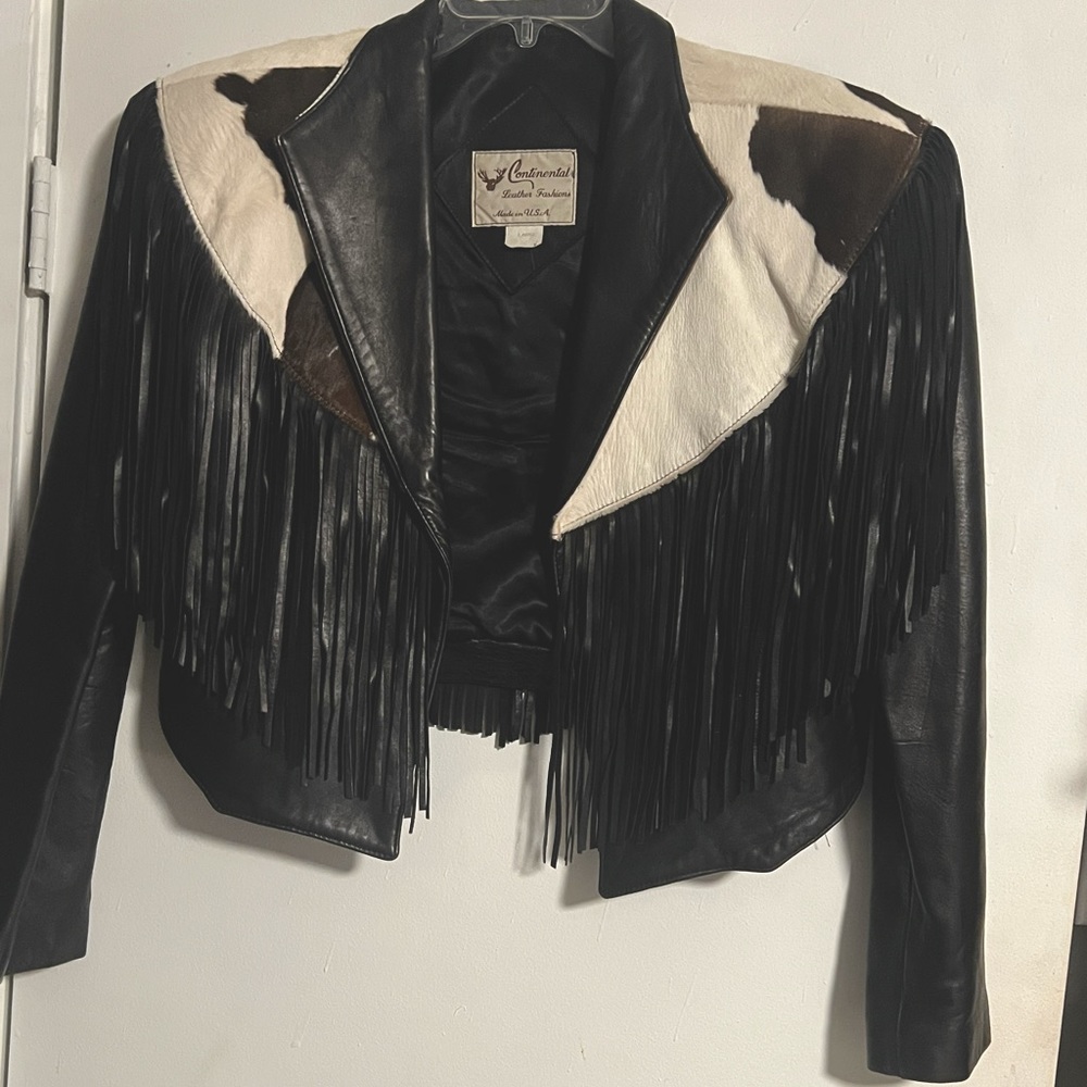 Cowhide & Lambskin Black Leather Crop Fringe Jacket